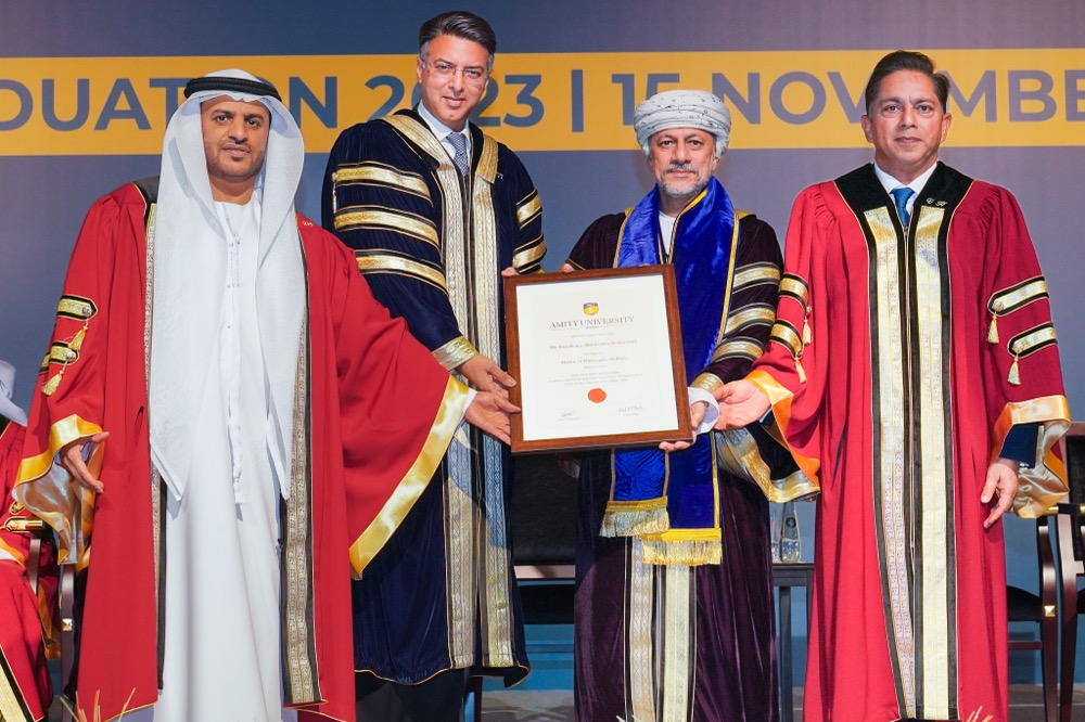 Honorary Doctorates conferred on His Excellency Marwan Ahmed Bin Ghalita and His Excellency Abdulsalam Al Murshidi at the Amity University Dubai Graduation Ceremony
