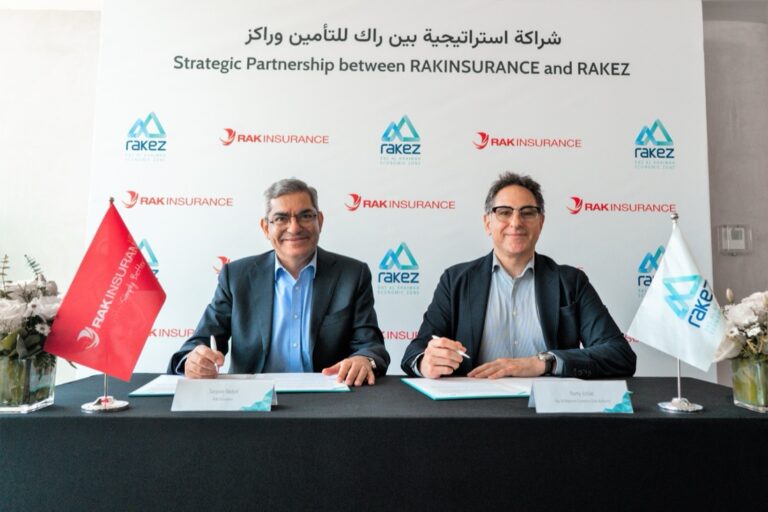 RAKEZ Group CEO Ramy Jallad and RAKINSURANCE CEO Sanjeev Badyal during the launch of Workers Protection Insurance Programme
