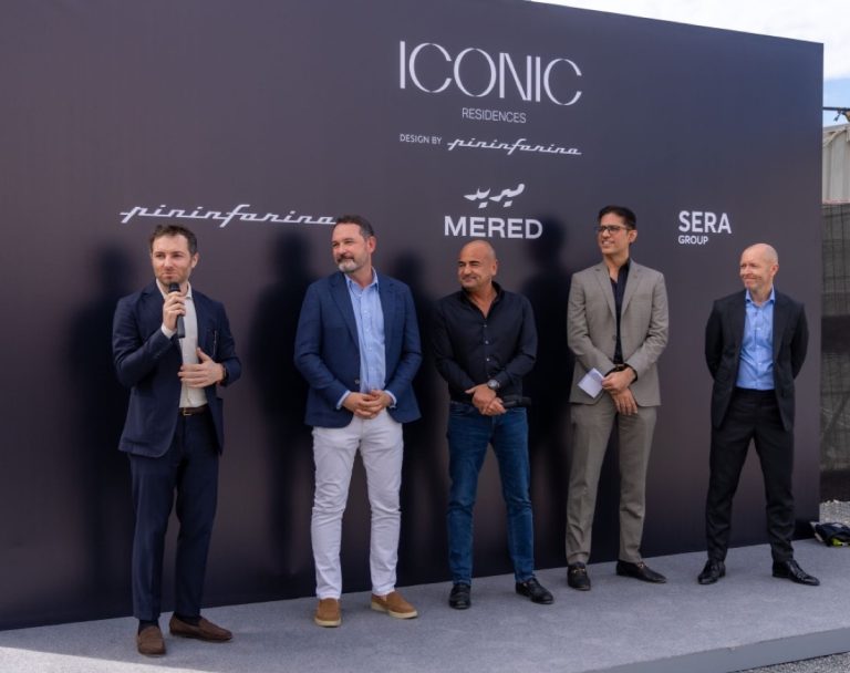 Image 1 – The first concrete pour ceremony for ICONIC Residences, featuring key contributors from Pininfarina, SERA Group, Mirage, and Currie & Brown