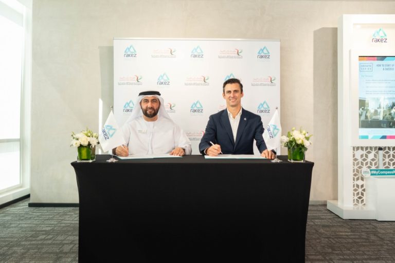 RAKEZ Chief Experience Officer Ian Hunt (right) and RAK DED Assistant Director General Mohammed Mahmood during the MoU signing